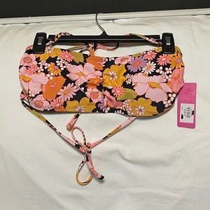 Ninety-Nine Junior’s Floral Shirred Bandeau Tie Up Bikini Top Sz XL (15-17) NWT